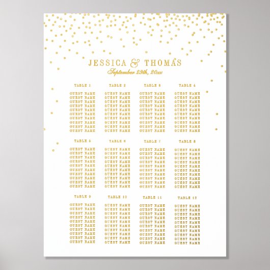 ヴィンテージGlam金ゴールド結婚紙吹雪の座席表 箔ポスター (正面)