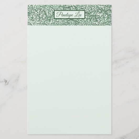 ヴィンテージGreen Ivy装飾のヘッダーと名前 便箋 (正面)