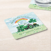 ヴィンテージGreen Tractor Shamrock Add Family Name スクエアペーパーコースター (アングル)