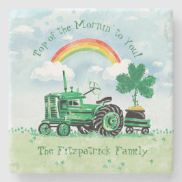ヴィンテージGreen Tractor Shamrock Add Family Name ストーンコースター