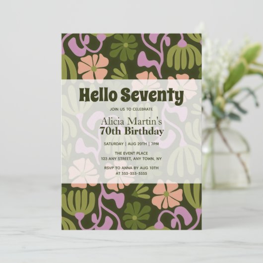 ヴィンテージGroovyフラワーハローセブン70誕生日 招待状 (スタンド正面)