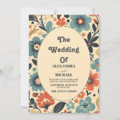 ヴィンテージGroovyレトロフローラ結婚の 招待状 (正面)