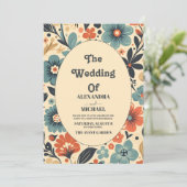 ヴィンテージGroovyレトロフローラ結婚の 招待状 (スタンド正面)