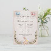 ヴィンテージHeまたはShe植物水色、おしゃれ 招待状 (スタンド正面)