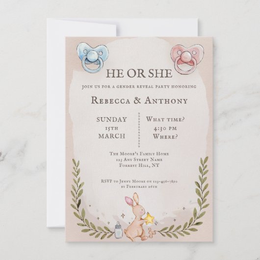 ヴィンテージHeまたはShe植物水色、おしゃれ 招待状 (正面)