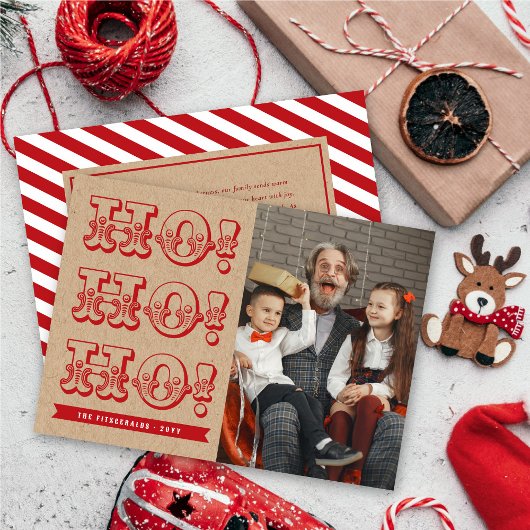 ヴィンテージHO HOおもしろいホリデークリスマスフォトカード シーズンカード