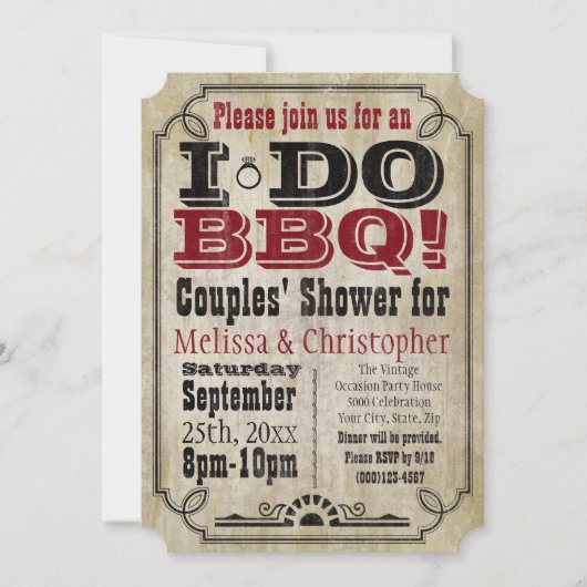 ヴィンテージIはBBQのバーベキューのカップルのシャワーをします 招待状 (正面)