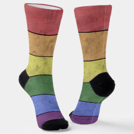 ヴィンテージLGBTフラグ プライド レインボーウッド ダストレス加工 ソックス