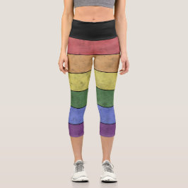 ヴィンテージLGBTフラグ プライド 黒い線のダストレスデザイン カプリレギンス