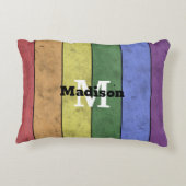 ヴィンテージLGBT国旗のプライド悩むレインボーモノグラム アクセントクッション (裏面)