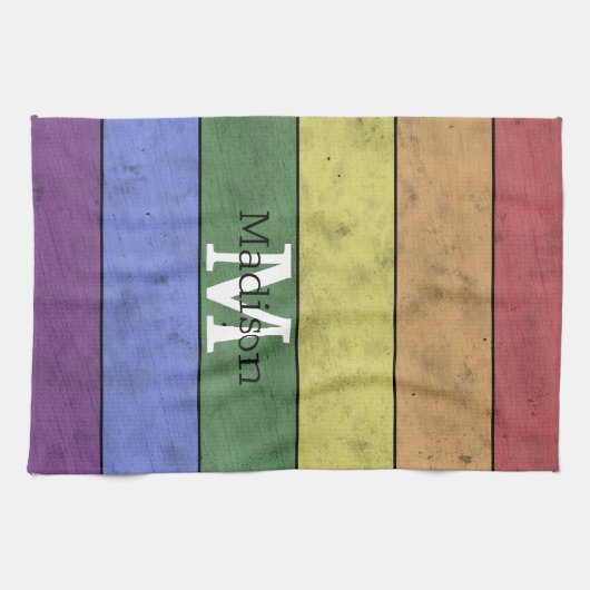 ヴィンテージLGBT国旗のプライド悩むレインボーモノグラム キッチンタオル (横)