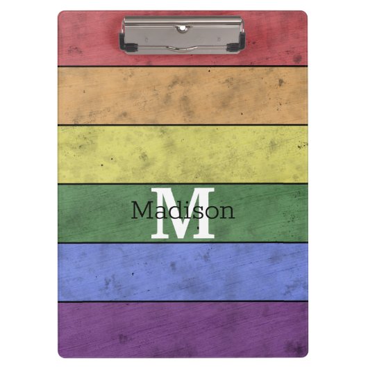 ヴィンテージLGBT国旗のプライド悩むレインボーモノグラム クリップボード (正面)