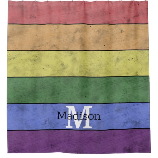 ヴィンテージLGBT国旗のプライド悩むレインボーモノグラム シャワーカーテン (正面)