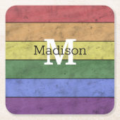 ヴィンテージLGBT国旗のプライド悩むレインボーモノグラム スクエアペーパーコースター (正面)