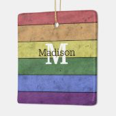 ヴィンテージLGBT国旗のプライド悩むレインボーモノグラム セラミックオーナメント (左)