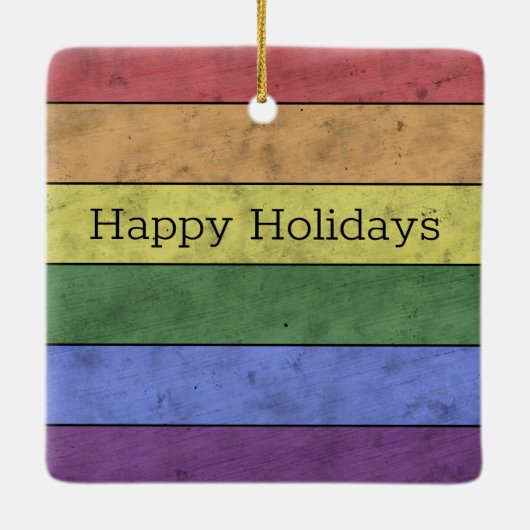 ヴィンテージLGBT国旗のプライド悩むレインボーモノグラム セラミックオーナメント (裏面)