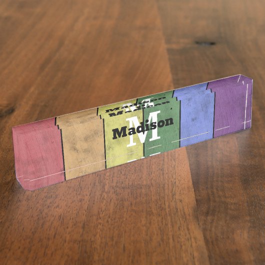 ヴィンテージLGBT国旗のプライド悩むレインボーモノグラム デスクネームプレート (側面)