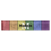 ヴィンテージLGBT国旗のプライド悩むレインボーモノグラム デスクネームプレート (正面)