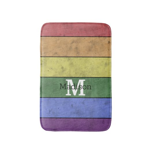 ヴィンテージLGBT国旗のプライド悩むレインボーモノグラム バスマット (正面縦)