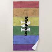 ヴィンテージLGBT国旗のプライド悩むレインボーモノグラム ビーチタオル (正面)