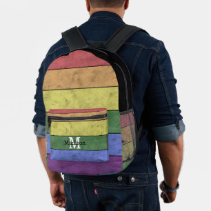 ヴィンテージLGBT国旗のプライド悩むレインボーモノグラム プリントバックパック