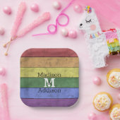 ヴィンテージLGBT国旗のプライド悩むレインボーモノグラム ペーパープレート (パーティー)