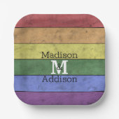 ヴィンテージLGBT国旗のプライド悩むレインボーモノグラム ペーパープレート (正面)