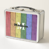 ヴィンテージLGBT国旗のプライド悩むレインボーモノグラム メタルランチボックス (正面)