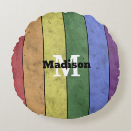ヴィンテージLGBT国旗のプライド悩むレインボーモノグラム ラウンドクッション