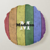 ヴィンテージLGBT国旗のプライド悩むレインボーモノグラム ラウンドクッション (裏面)