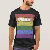 ヴィンテージLGBT国旗動揺しての白文字プライド Tシャツ (正面)