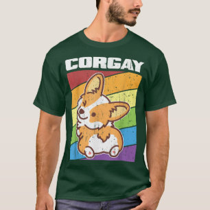 ヴィンテージLGBTQゲイプライドレインボーフラッグコーギコルゲイ Tシャツ
