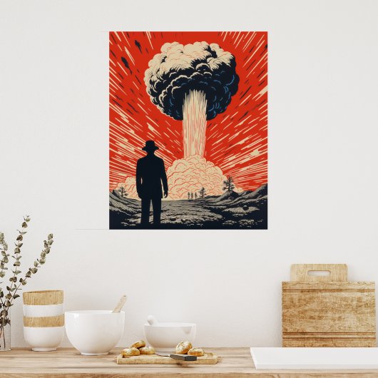 ヴィンテージLinocutポスタエレガントー – スーツ姿の男とH ポスター (キッチン)