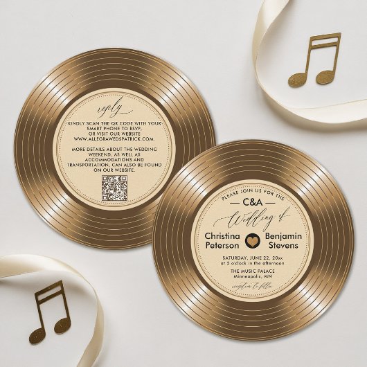 ヴィンテージLPビニル金ゴールドレコードミュージシャン結婚 招待状