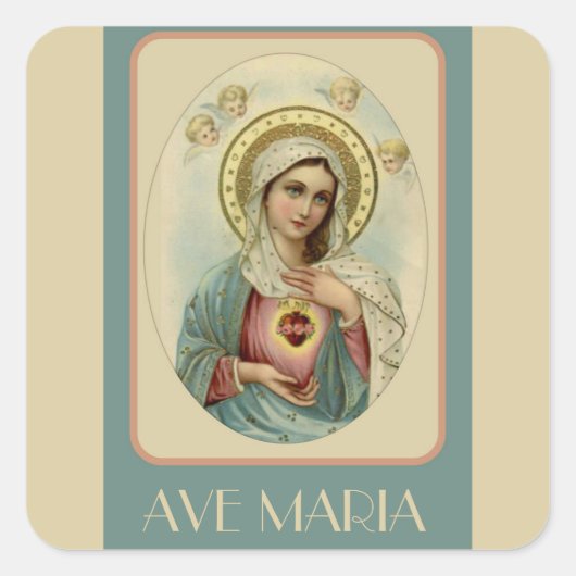 ヴィンテージMary AVE MARIAの模倣的ハート スクエアシール (正面)