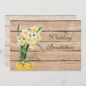 ヴィンテージMason jarとDaffodils招待状カード 招待状 (正面/裏面)