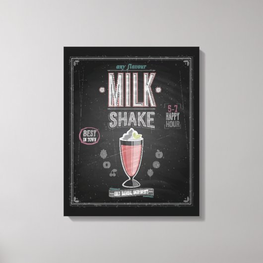 ヴィンテージMilkShakeポスター – Chalkboard キャンバスプリント (正面)