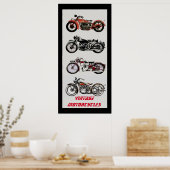 ヴィンテージMOTORCYCLESブラックレッドグレー ポスター (キッチン)