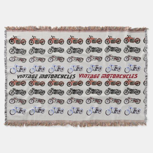 ヴィンテージMOTORCYCLES赤い白灰色の黒 スローブランケット (正面)