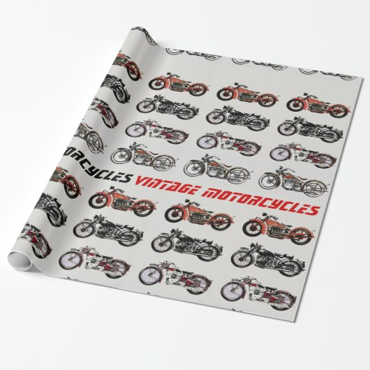 ヴィンテージMOTORCYCLES赤い白灰色の黒 ラッピングペーパー (アンロールド)