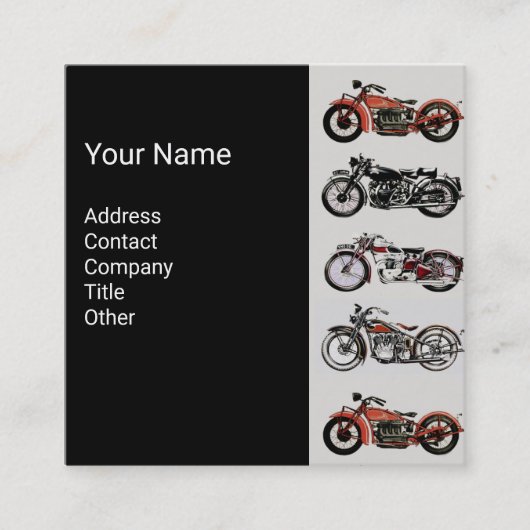 ヴィンテージMOTORCYCLES赤ホワイトグレーブラック スクエア名刺 (正面)