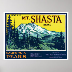 ヴィンテージMt Shsta California梨ラベル ポスター