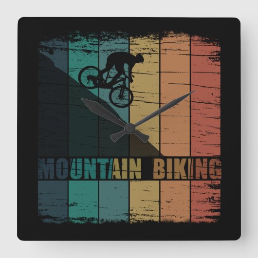 ヴィンテージMTB ダウンヒルマウンテンバイク スクエア壁時計 (正面)
