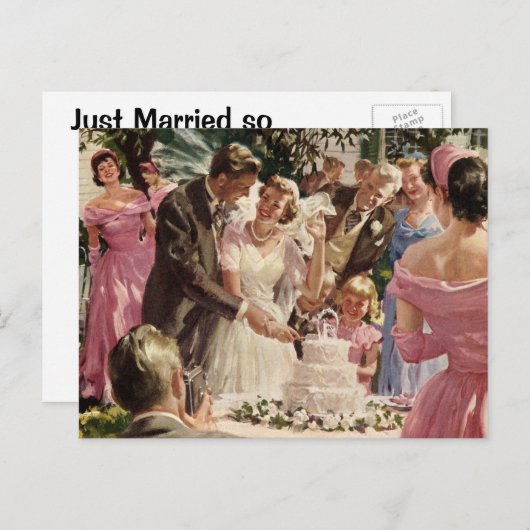 ヴィンテージNewlywedsケーキの切り取り、アドレスの変更 案内ポストカード (正面/裏面)