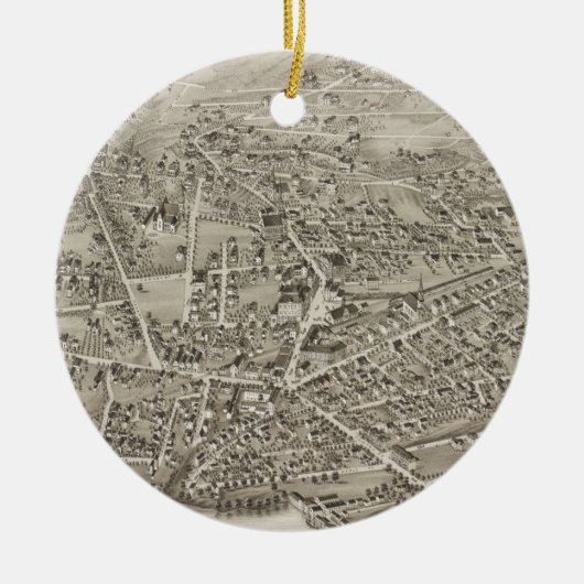 ヴィンテージNewton MAの絵図(1878) セラミックオーナメント (正面)