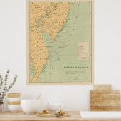 ヴィンテージNJ、MD、デラウェア湾灯台マップ(1897) ポスター (キッチン)