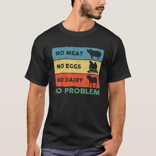 ヴィンテージNo肉No卵No乳製品No問題ビーガン Tシャツ (正面)