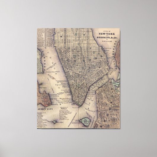 ヴィンテージNYCとブルックリンの地図（1847年） キャンバスプリント (正面)