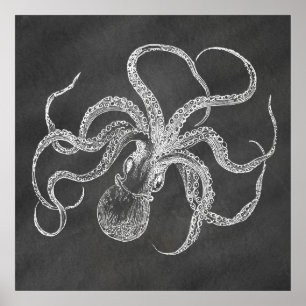 ヴィンテージOctopus Chalkboard背景テンプレート ポスター