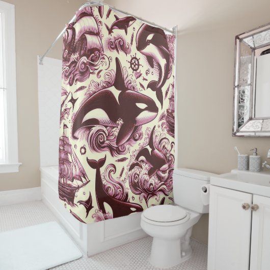 ヴィンテージOrcaシ航海のームレス シャワーカーテン (インサイチュ)